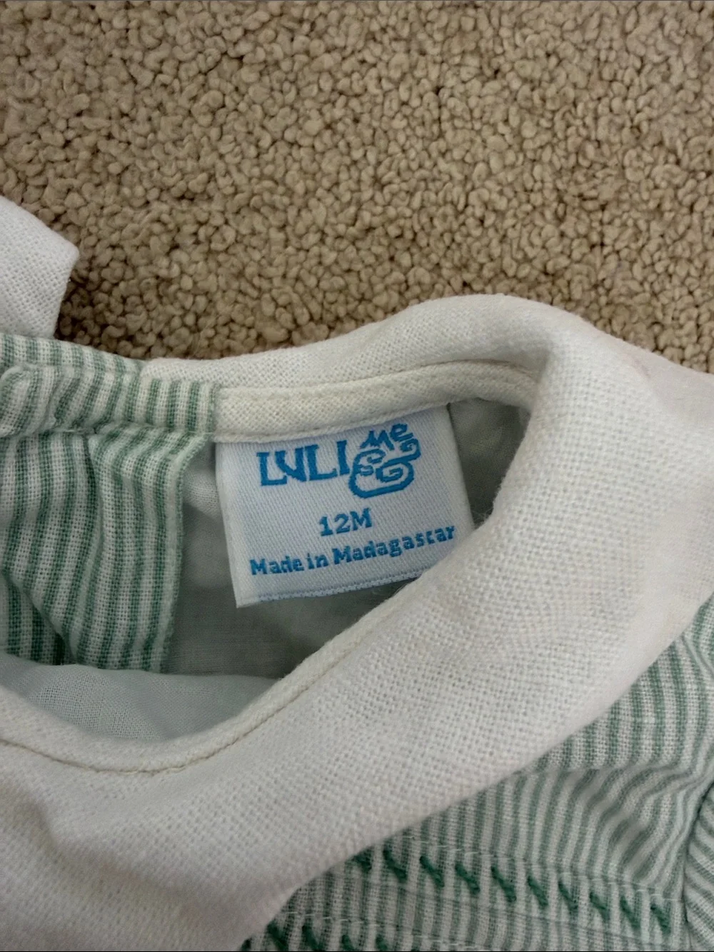 Luli & Me Mint Green and White Striped One-Piece with White Peter Pan Collar